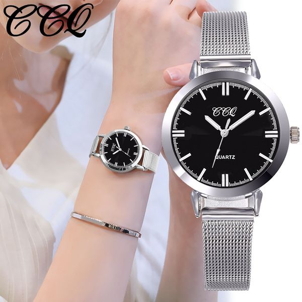 

lady wrist watch ccq casual quartz stainless steel band precision scale watch analog wrist montre femme 2019 wristwatches, Slivery;brown