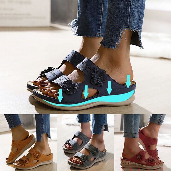 

women orthopedic open toe sandals retro anti-slip breathable summer shoe slipper k2, Black
