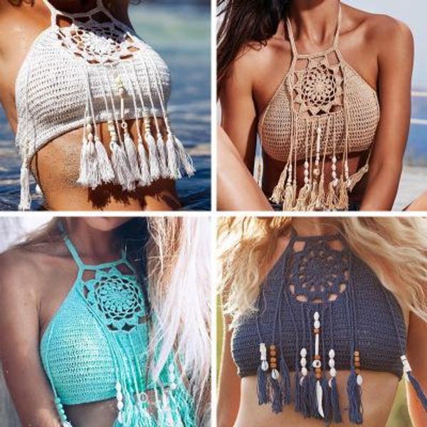 

handwork knitting bohemia bikini swimmwear knitted one piece swimsuit hollow out tube ladies big bra adjustable size, White