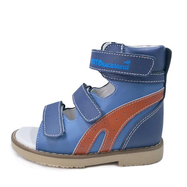 

ortoluckland kids running split leather sandals children flatfoot orthopedic shoes with flat insole boys summer blue chaussure, Black;red