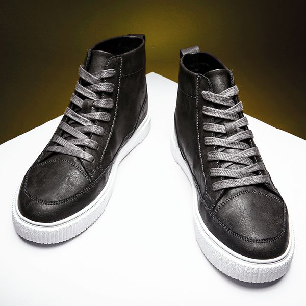 

black high shoes men's tide shoes korean version of the trend of wild leather panel men's stitching retro casual aut