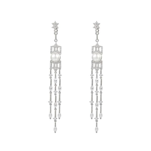 

S925 Slender Silver Needle Temperament Long Pearl Earrings with Baitamai Spikes and tassels Female Flavor Net Red Star Earrings