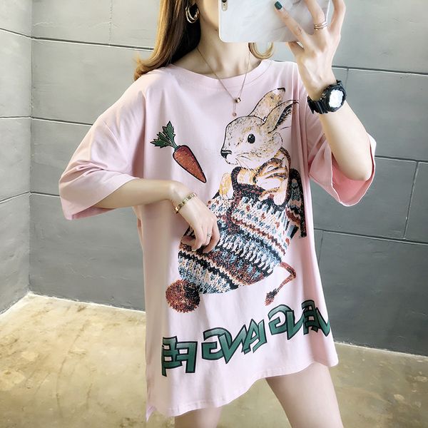 

brand womens summer t shirt with cartoon printed fashion designer t shirts cute women tees 3 colors  fits all clothing ph-yf205145, White
