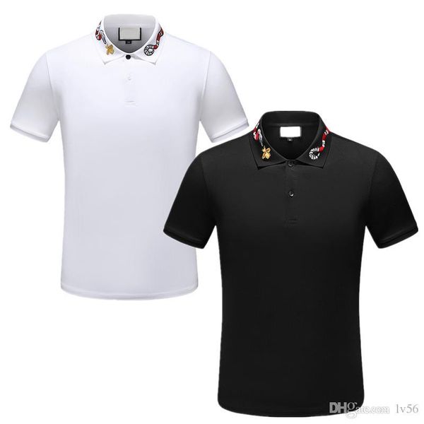 

new 2020 classic mens designer polos striped clothing men fabric letter polo t-shirt collar casual t-shirt tee, White;black