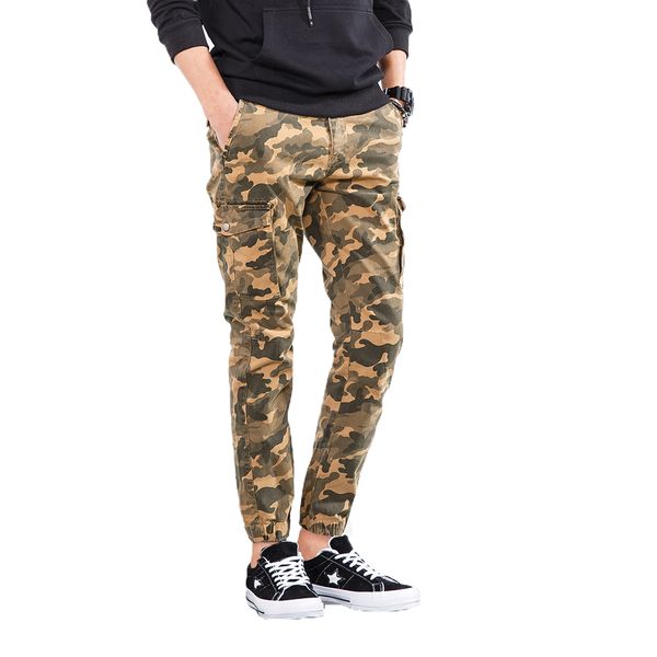 

2019 camouflage cargo pants men pants hip hop elastic waist pockets streetwear casual joggers male trousers size 28-38, Black