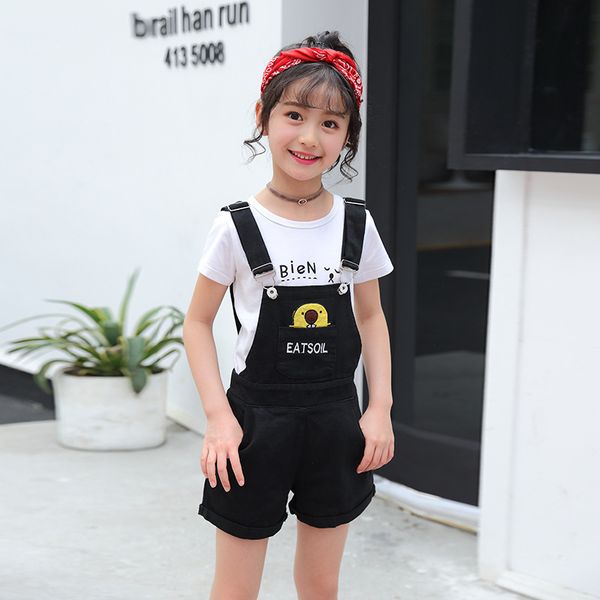 

2019 summer new fashion casual big boy wild strap shorts + white t-shirt two-piece girls clothes 10 12 year