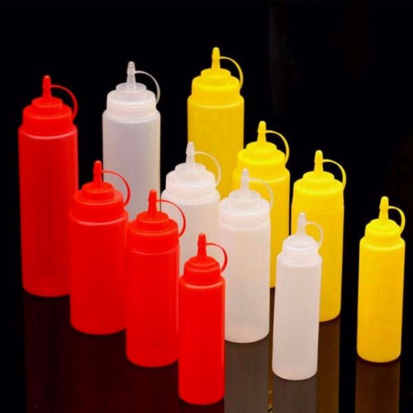 

8/12/16/24 oz plastic squeeze bottle condiment dispenser ketchup mustard mayo sauces olive oil bottles kitchen gadget