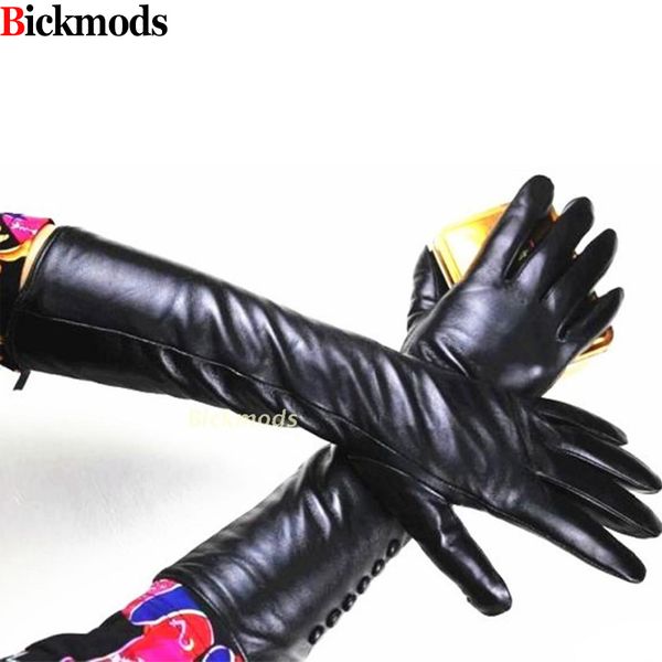 

eldiven guantes 2017 new 38cm long lady leather gloves button style straight sheepskin velvet lining warm autumn and winter, Blue;gray
