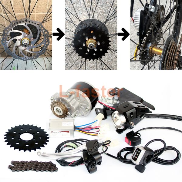 250w brush motor electric bicycle conversion kit mountain bike disc brake 28t sprocket electric bike side mount chain drive kit