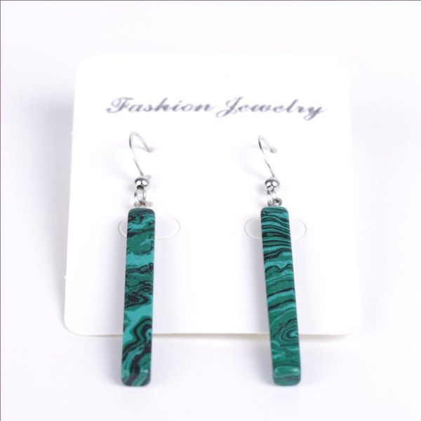 

fyjs уникальный посеребренный геометрический малахитовый камень длинные серьги падения для женщин зеленые бирюзовые украшения, Silver
