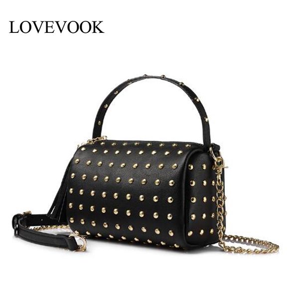 

lovevook brand chain shoulder bag for women small handbag purse with rivets female tassel crossbody bags mini clutch gold/black