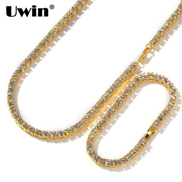 

uwin 1 row tennis chains & bracelet fashion hiphop jewelry set gold /white gold 5mm necklace full rhinestones for men women, Silver