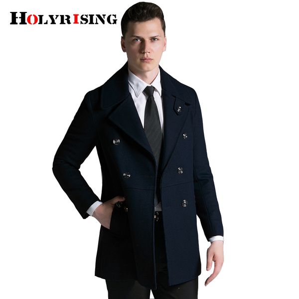 

holyrising men wool coat 70% wool men & blends double breasted winter coat big size s-6xl size #18243-5, Black