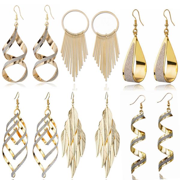 

jzbohemian geometric drop earrings woman vintage spiral frosted metal tassel dangle earring female punk statement jewelry, Silver