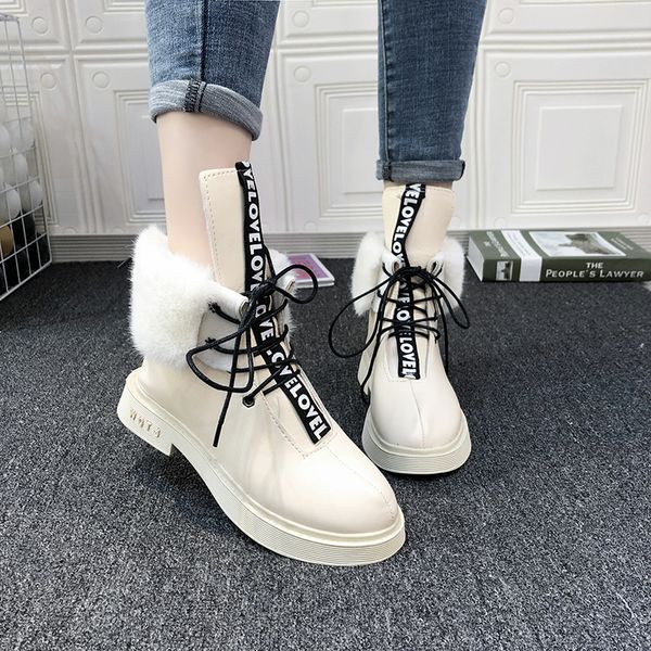 

cootelilil 2019 new boots snow boots women lace up black platform leather ankle women shoes botas mujer winter shoes