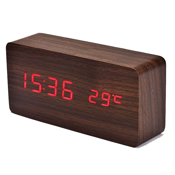 

147*39*70mm square fashion design clock temperature display sounds control electronic table deskled alarm clock bw