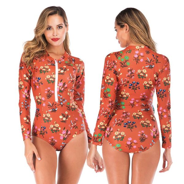 

long sleeve zip ultraviolet protection surfing swimsuit women swimming sports swimwear diving suit piece water surf swim sexy