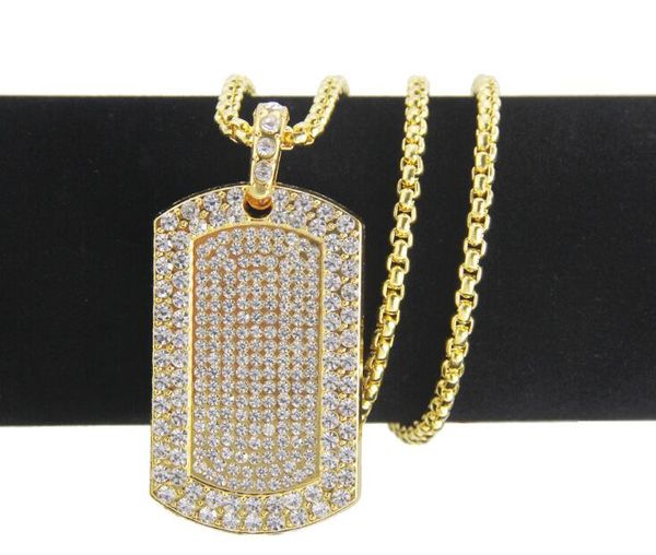 

new hip hop fashion mens gold stainless steel crystal dog tag pendant pearl chain necklace jewelry gift, Silver