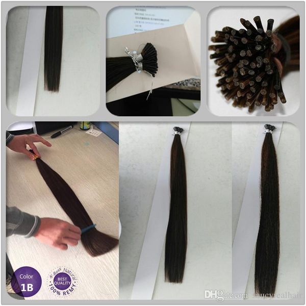 

elibess brand keratin human fusion hair u tip remy hair extension 16inch 0 8g s 200s160g dark brown indian straight nail hair, Black