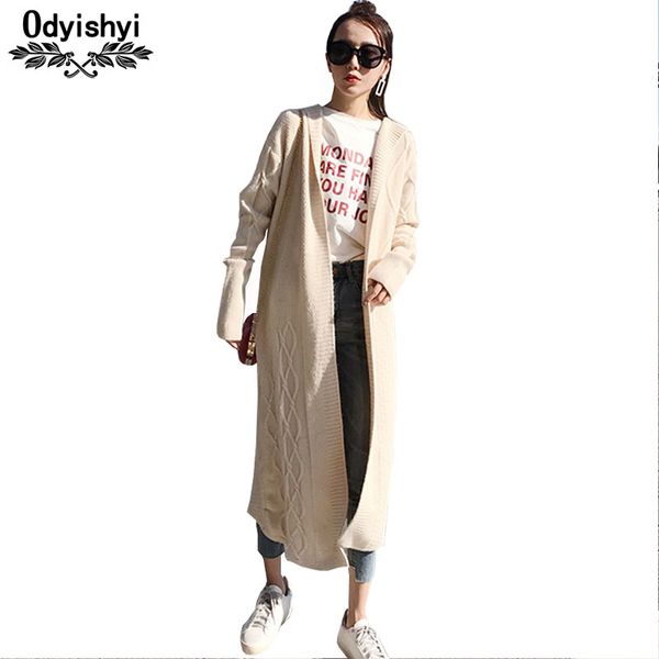 

2018 autumn new knit cardigan hooded jackets women korean lazy wind prismatic loose long knitted sweater coats female hs144, White;black