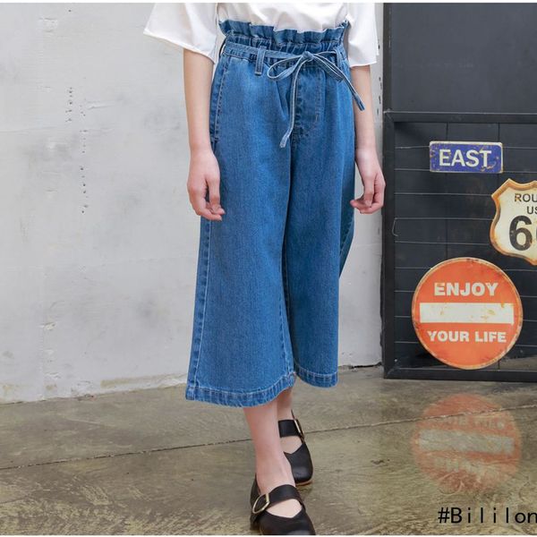 

new arrival baby girls wide leg pants jeans fashion kids girls jeans for summer children clothes loose high waist trousers xl557, Blue