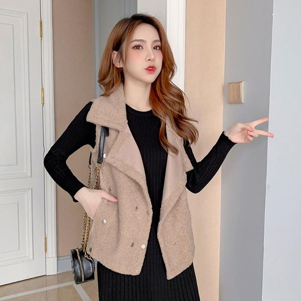 

2019 new knitting loose vest ladies girls warm fashion solid basic outwear leisure turn down collar pullover tank waistcoat, Black;white
