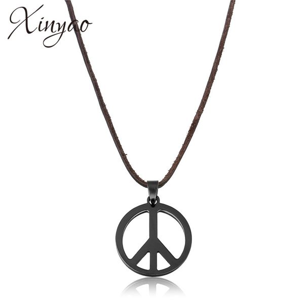 

xinyao 2019 black stainless steel titanio peace necklaces & pendants for men hippie punk long leather necklace male jewelry, Silver
