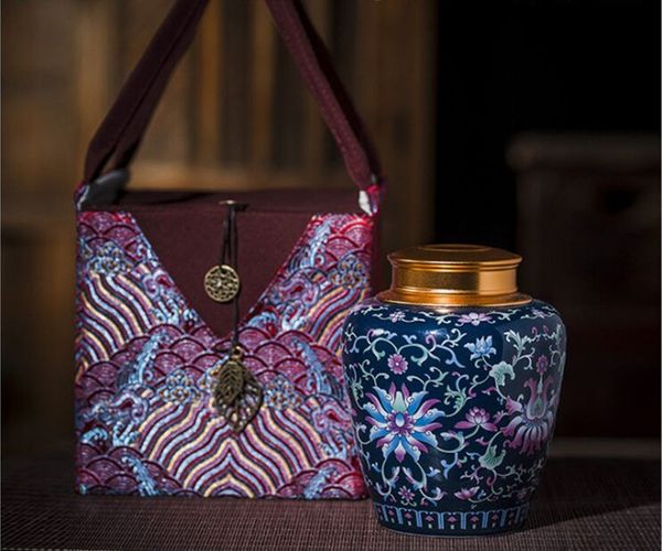 

чайная банка кэндди канистра керамическая чайная банка большая крышка сплава цвет эмали печать банка вышитый льняной тканый чайный пакетик п