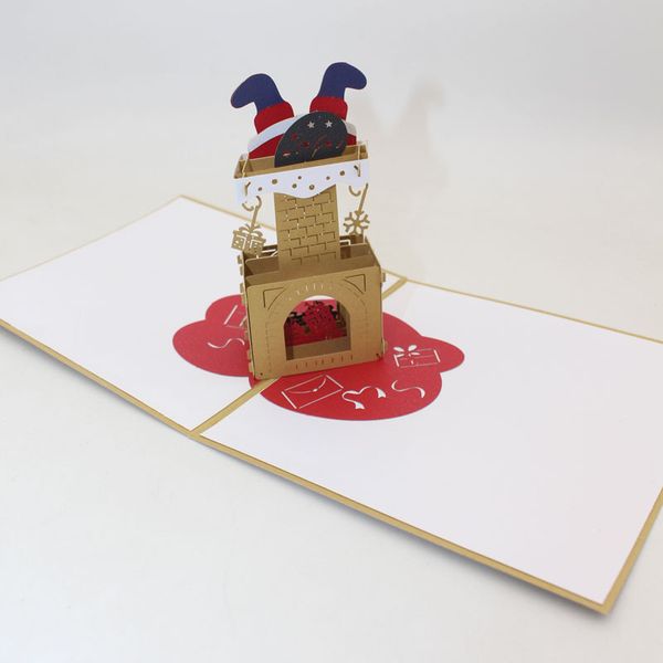 

new arrival handmade creative kirigami origami 3d pop up cartoon santa claus christmas fireplace greeting cards