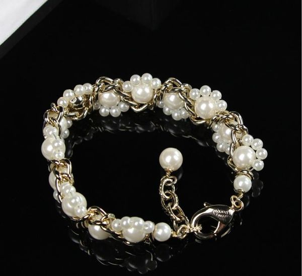 

korean pearl bracelet fashion size pearl woven bracelet jewelry, Golden;silver