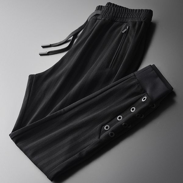 

new autumn and winter mens pants metal eyelet thick mens trousers plus size 4xl elastic waist slim black pant man