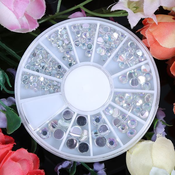 

300pcs 3d acrylic uv gel nail art rhinestones studs tips with rhinestones manicure wheel box diy accessory tslm1, Silver;gold