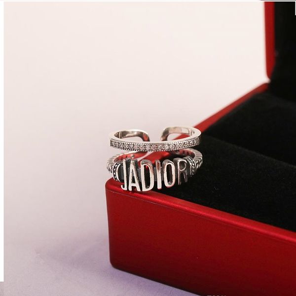 

fashion 925 sterling silver cz diamond wedding ring with letters vintage design open size wedding ring engagement jewelry for women