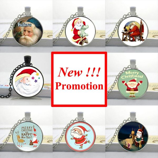 

new fashion believe santa necklace santa clause jewelry christmas gift glass cabochon dome pendant, Silver