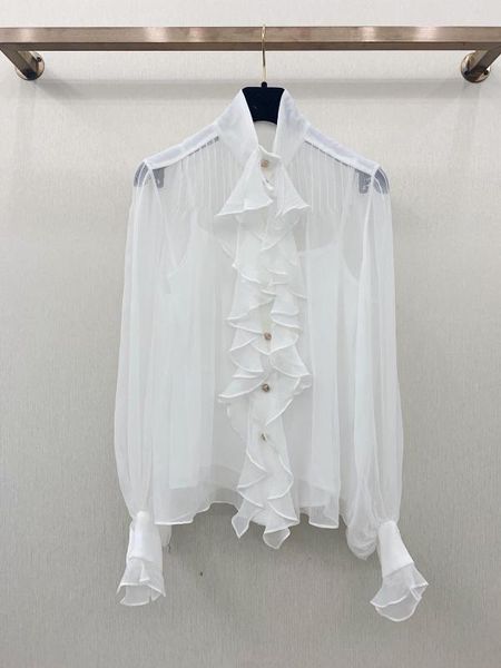 

2020 лето роскошные женщины оборками шелковая рубашка блузка высокое качество женщины sheer топы рубашка rmsx 4.11, White