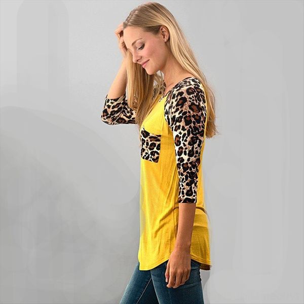 

shoulder sleeve leopard pattern mosaic pocket t- comfortable base shoulder sleeve leopard pattern mosaic pocket t-shirt comfortable base shi, White