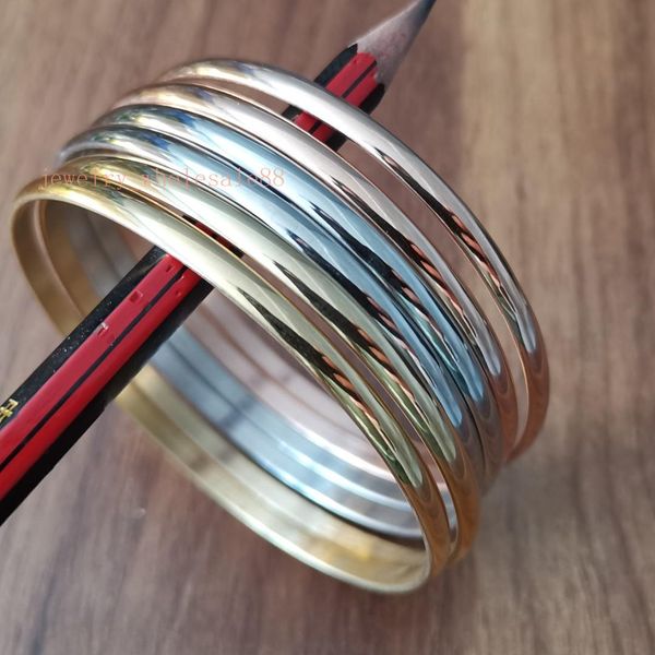 

lot 6pcs/set in bulk smooth stainless steel three color mixed round cuff bangle bracelet 2.68'' for women lady party jewelry, Black