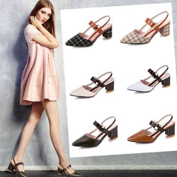 

sandals women new fashion metal decoration 6 color single shoes women's bag head thick heels women's shoes large 34-42, Black