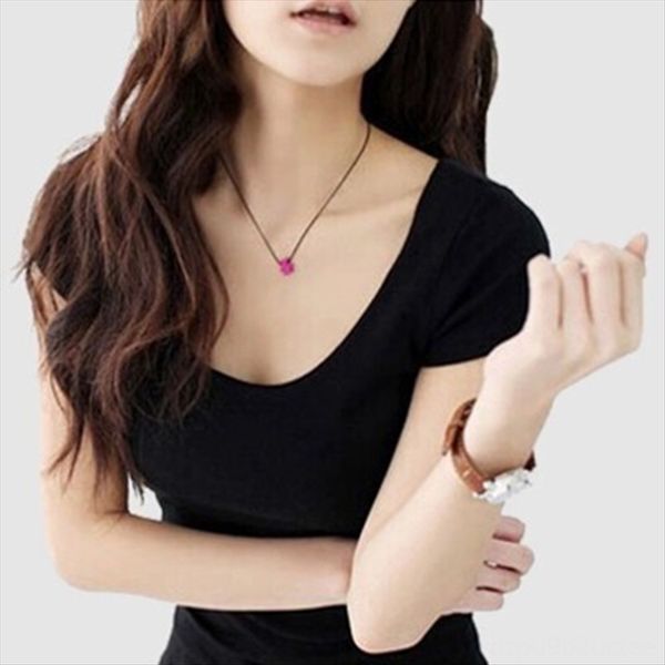 

solid color double u-collar dancing short-sleeved t- women's slim cotton cotton versatile base shirt half-sleeve tight shirt, White
