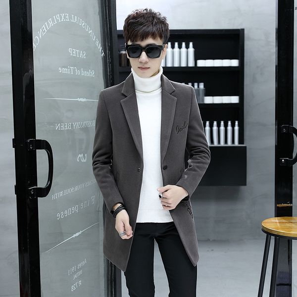 

new men clothes solid color medium and long section winter new men's coat the long paragraph woolen coat men's woolen, Black