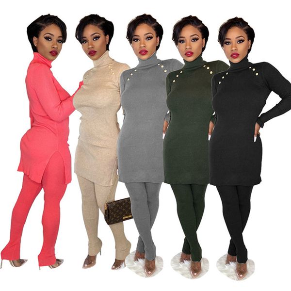 

women casual outfits high neck two piece set solid color tracksuit long sleeve shirts leggings fashion jogging suit fall winter clothes 2236, White