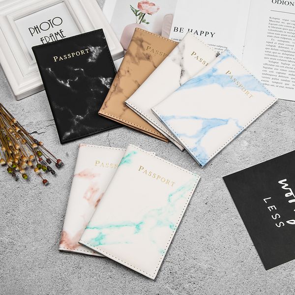 

passport holder travel wallet colorful marble style passport cover passport packet waterproof travel cover case, Brown;gray