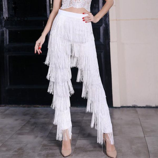 

missord 2019 fashion high waist tassel zip pants ft4799, Black;white