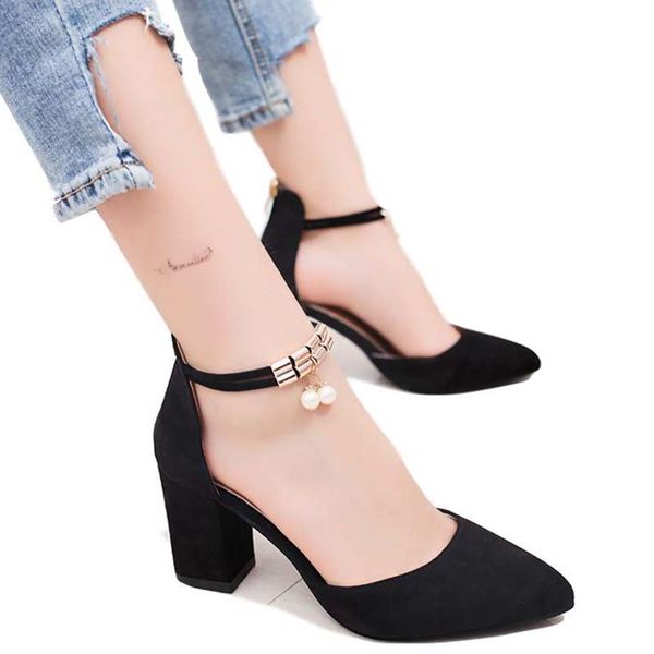 

women sandals shallow mouth 2020 summer high heel fashion ankle strap shoes buckle ladies office work shoes gladiator sandalias, Black