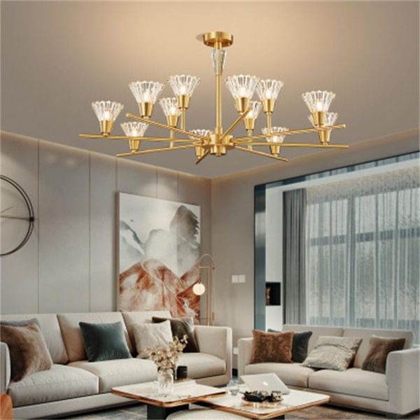 Nordic lustre de cristal de vidro sala de estar pendente luzes quarto cobre puro Modern lâmpadas luz luzes de teto de iluminação originais