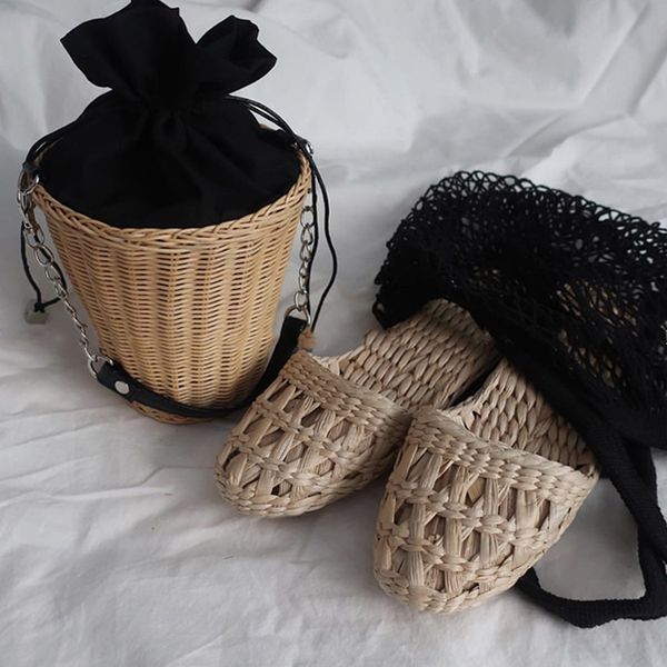 

2019 new summer fashion home shoes women's straw slippers new couple shoes handmade chinese style comfortable sandals- lk, Black
