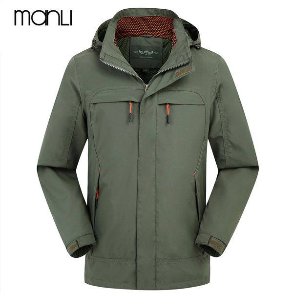 

manli men outdoor waterproof flight pilot coat hoodie men jacket windproof coat hiking rain camping fishing clothing, Blue;black