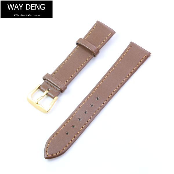 

way deng - women men vintage brown pu leather wrist watch band watchbands w/ golden buckle two-piece strap accessories - y036, Black;brown
