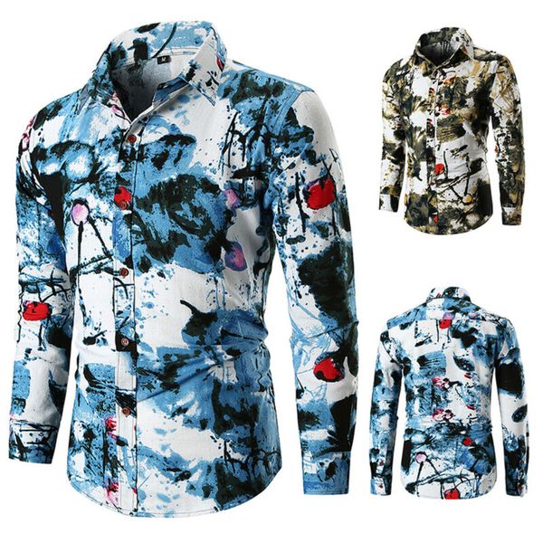 

fashion men summer autumn new casual shirt floral long sleeve shirts tee, White;black