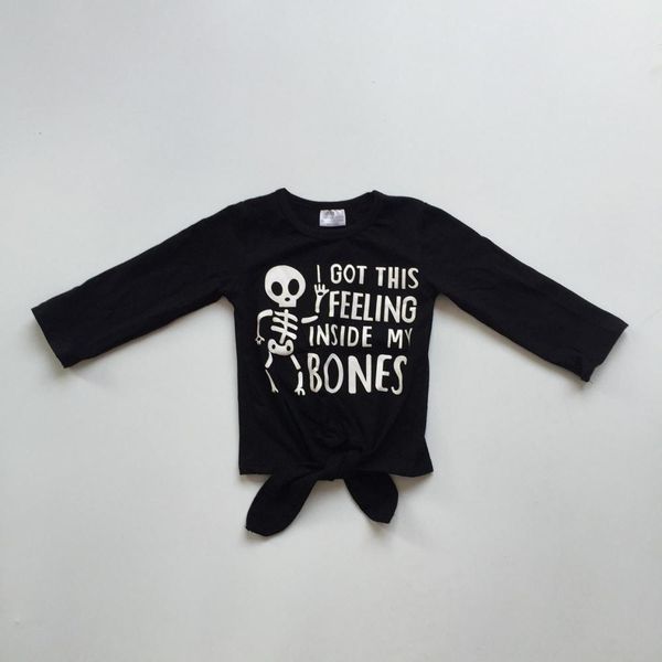 

children girls fall / autumn raglans girls halloween raglans human bones print long black shirts, White